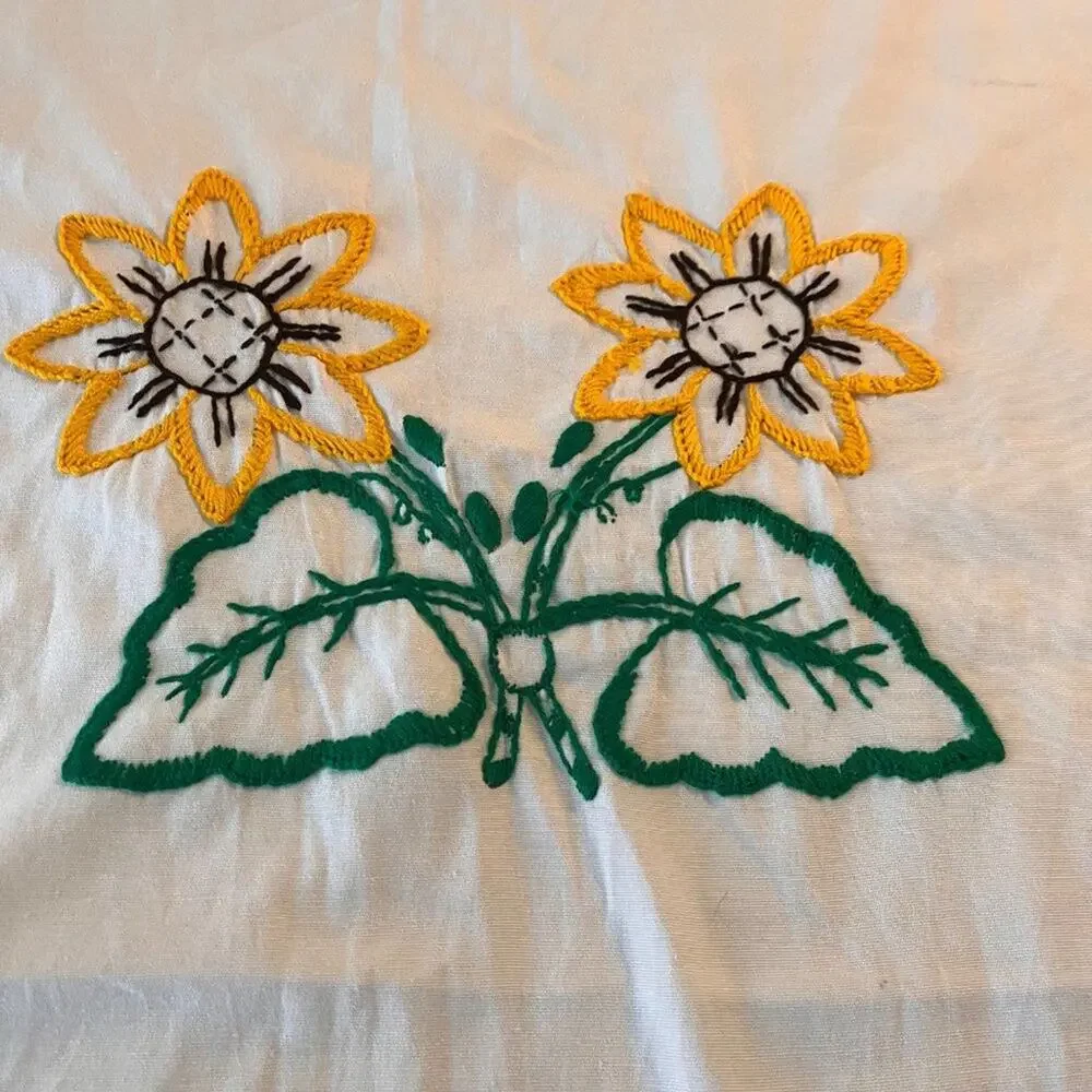 Vintage  handmade multicolor Flora  Embroidery  TableCloth